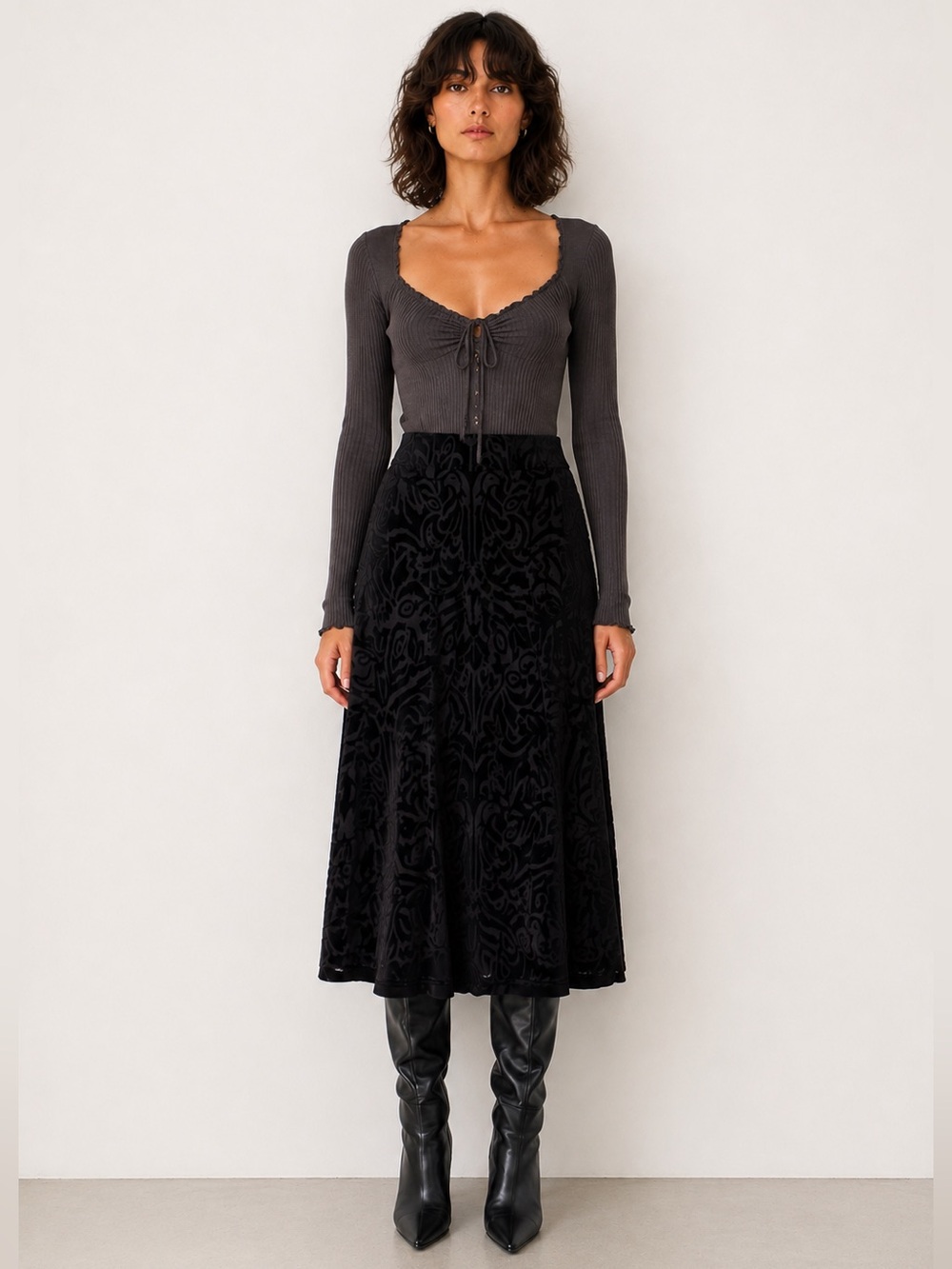 Sea New York Black Velvet Burnout A-Line Skirt Whimsigoth Goth Vampire Witchy